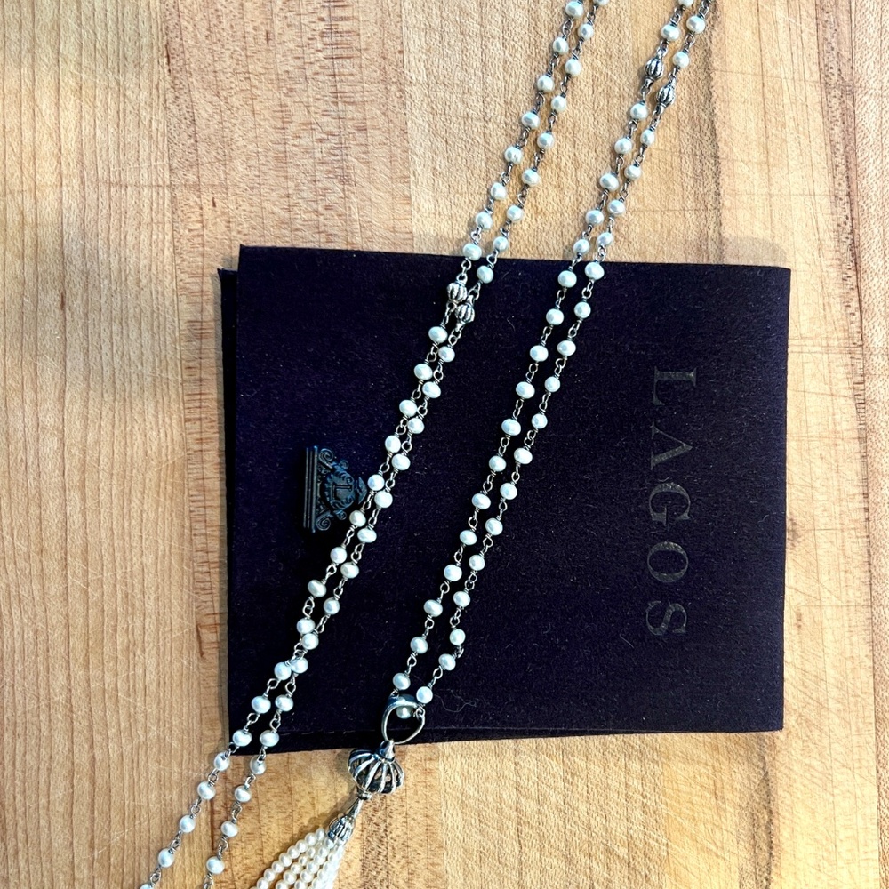 LAGOS Luna Pearl and Sterling beaded tassel necklace - Picture 8 of 10